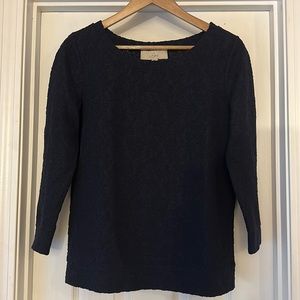 Loft 3/4 sleeve floral texture navy sweater